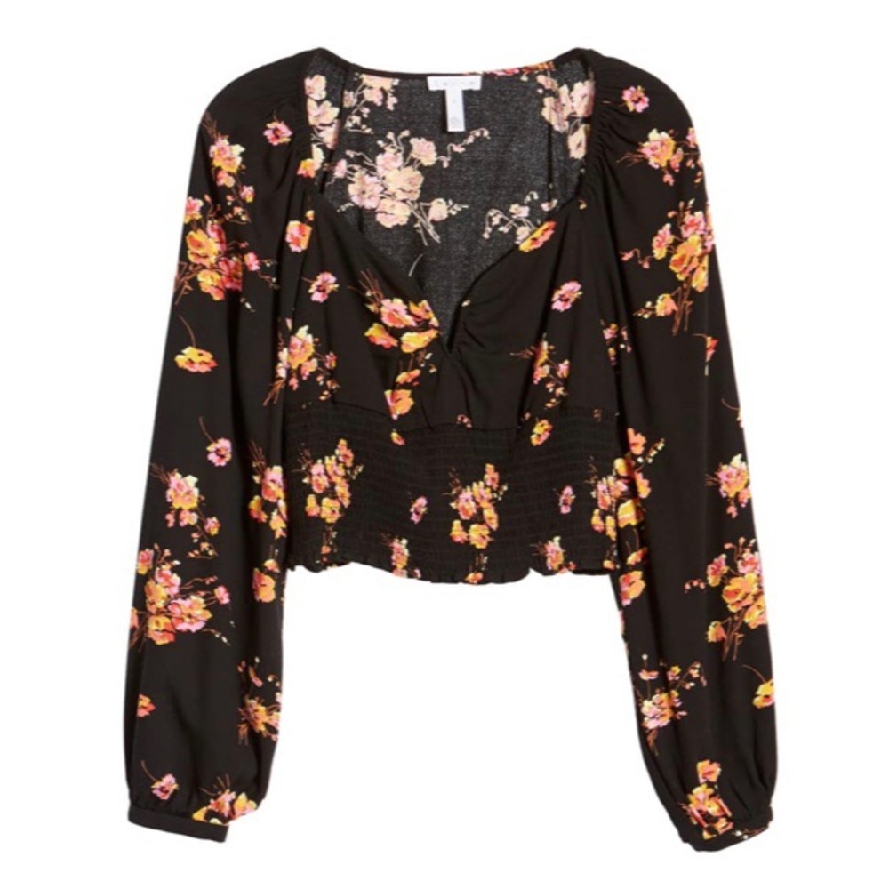 Nordstrom Black & Floral Boho Blouse